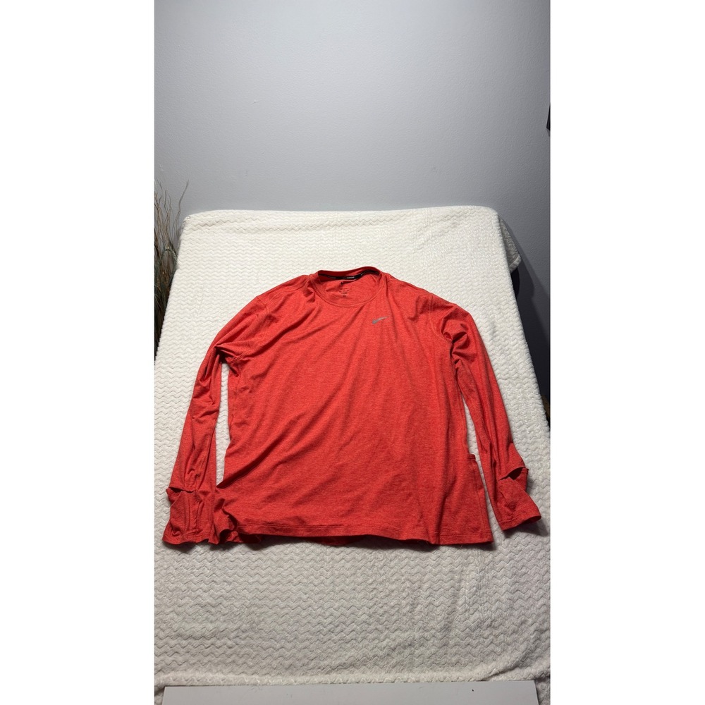 Nike Running Dri-FIT Long Sleeve Shirt Mens XXL Red Heathered Reflective 4639